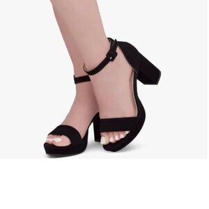 FOWT  Womens Platform Heels Open Toe Chunky Comfy Block heeled Sandals Navy